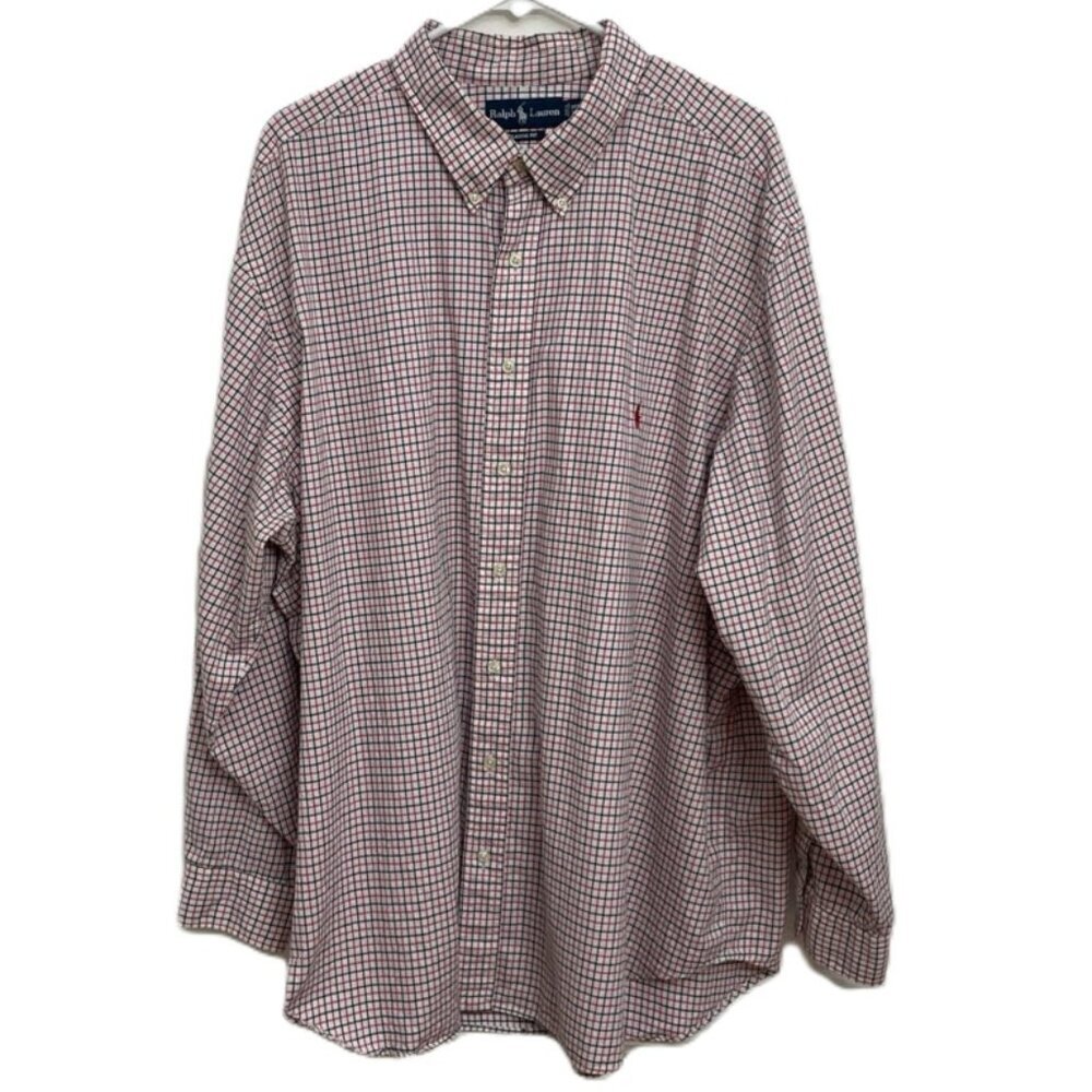 Ralph Lauren Yarmouth Shirt Men's 3XB Big L/S Red Pony‎ Red Black White Cotton